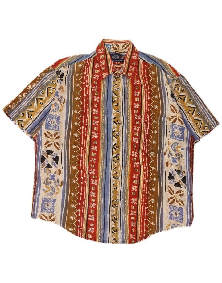 Camicia vintage da uomo a maniche corte in cotone patchwork medio multicolore