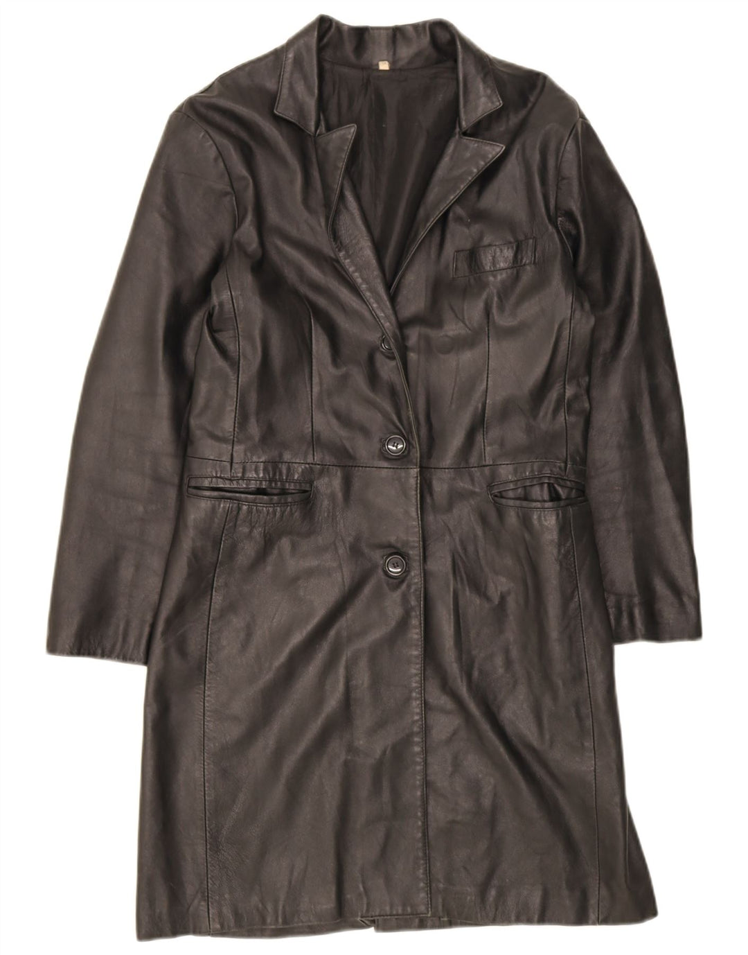 Cappotto in pelle vintage da donna UK 18 XL in pelle nera
