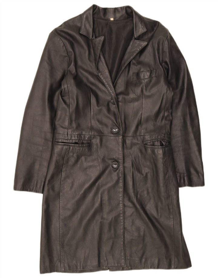Cappotto in pelle vintage da donna UK 18 XL in pelle nera
