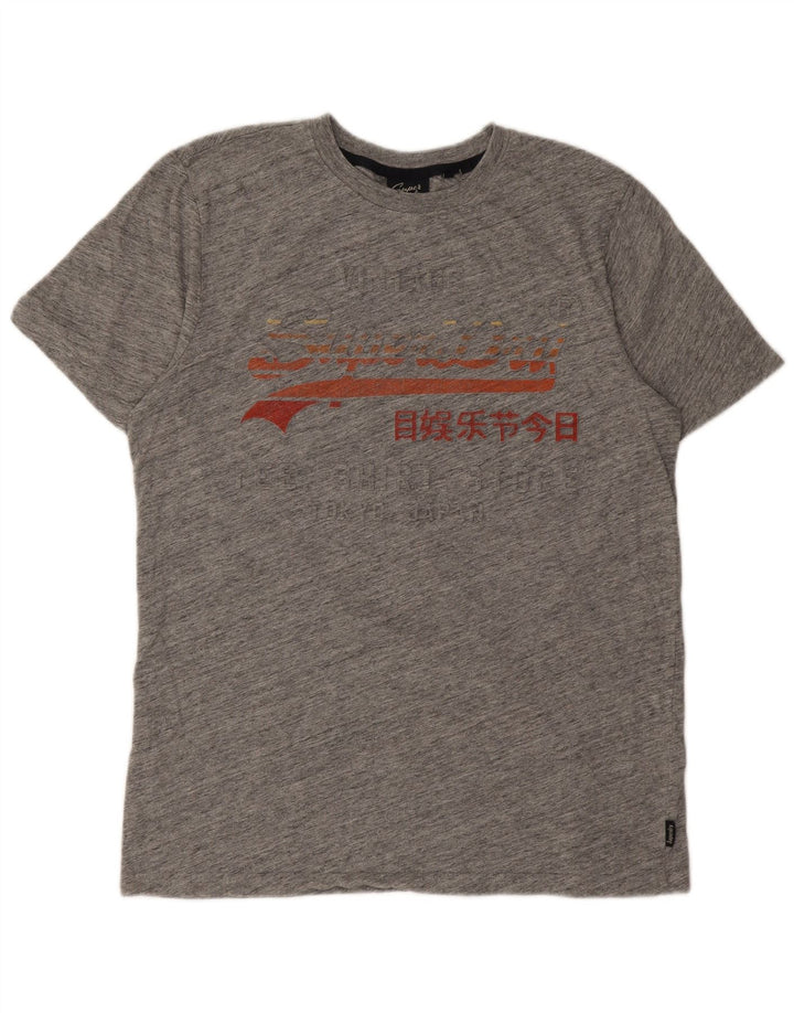 T-shirt grafica da uomo Superdry Top grande in cotone chiazzato grigio