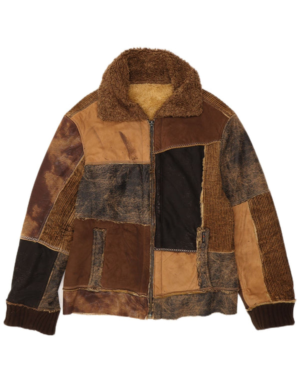 Giacca Sherpa da uomo ENERGIE UK 40 Grande cotone patchwork marrone