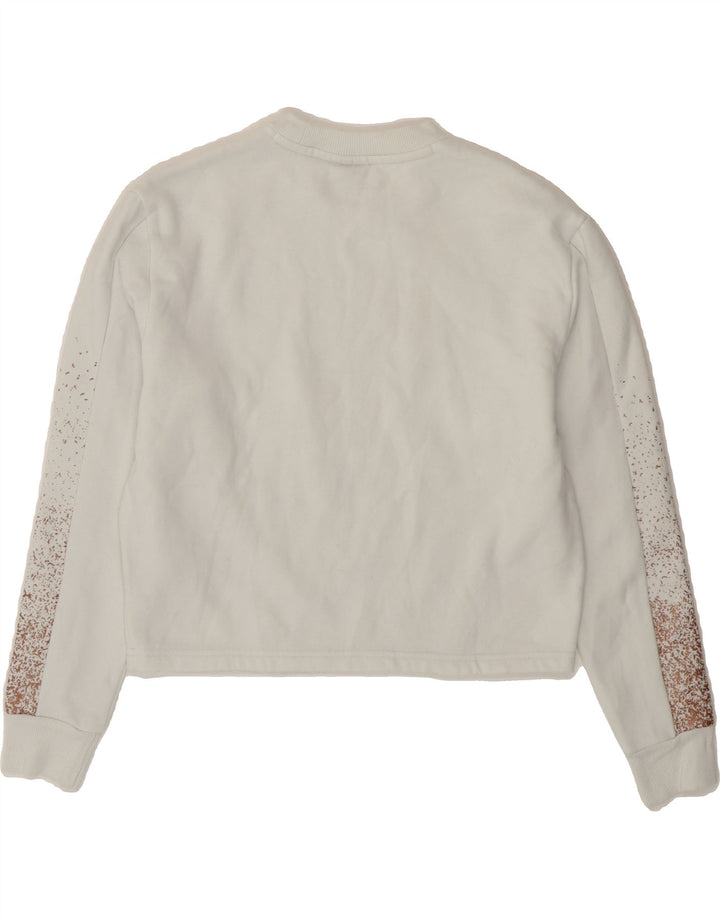 PUMA Womens Oversized Crop Sweatshirt Jumper UK 6 XS White Cotton Vintage Puma and Second-Hand Puma from Messina Hembry 