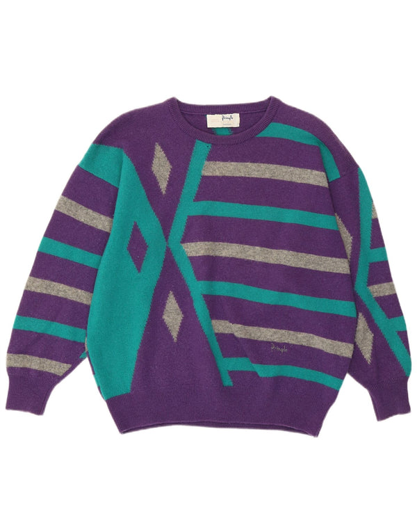 PRINGLE Womens Crew Neck Jumper Sweater UK 16 Large Purple Striped