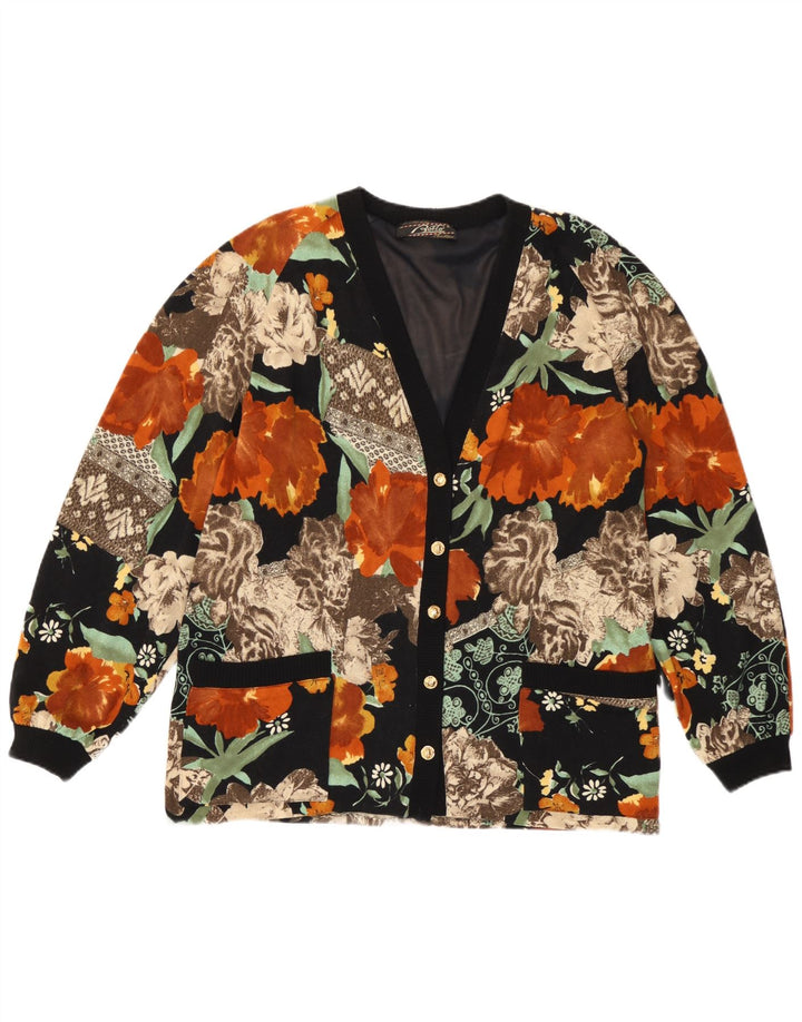 Maglione cardigan da donna vintage IT 44 Lana floreale multicolore media