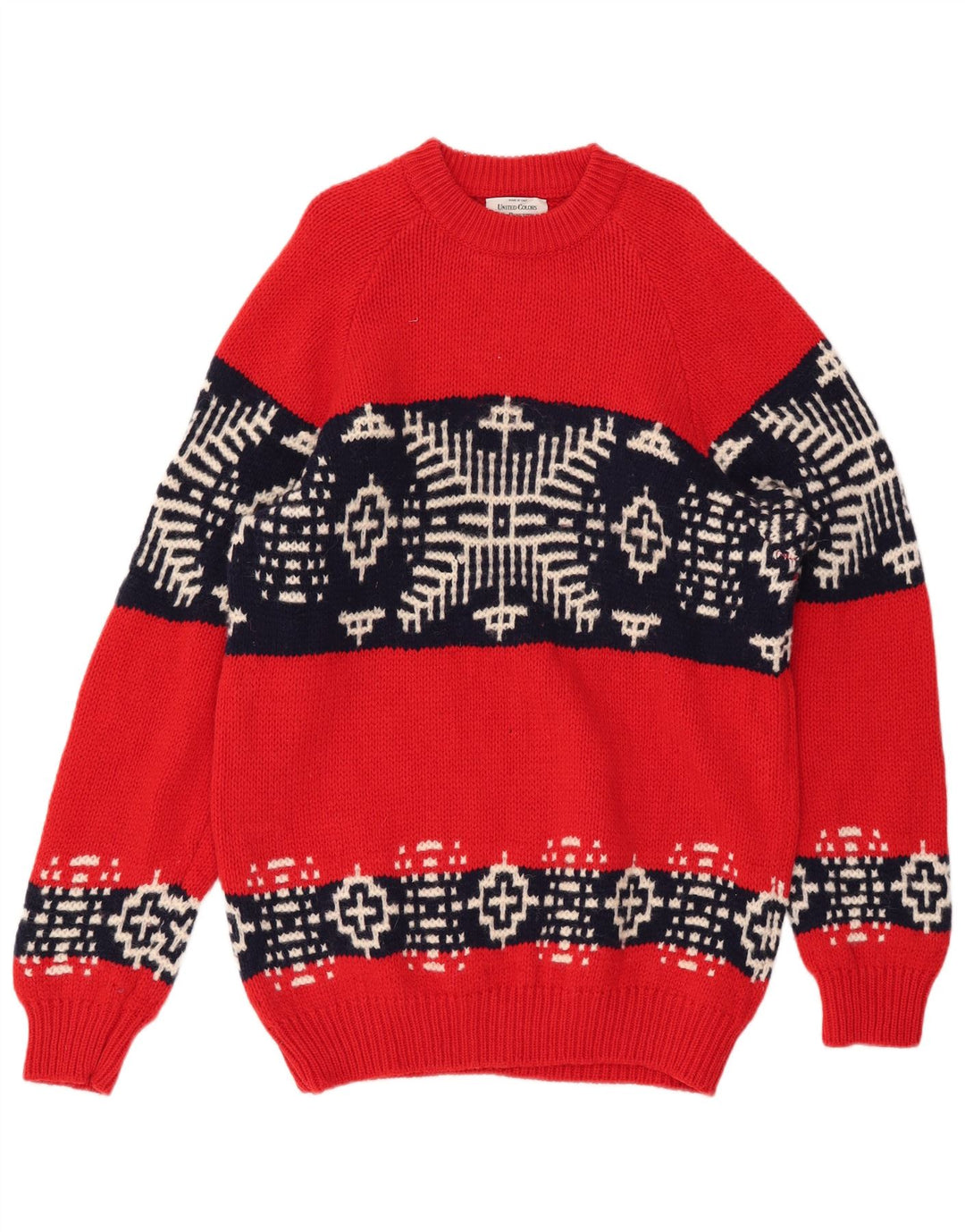 BENETTON Maglione da uomo con scollo a barca in lana Fair Isle rosso medio