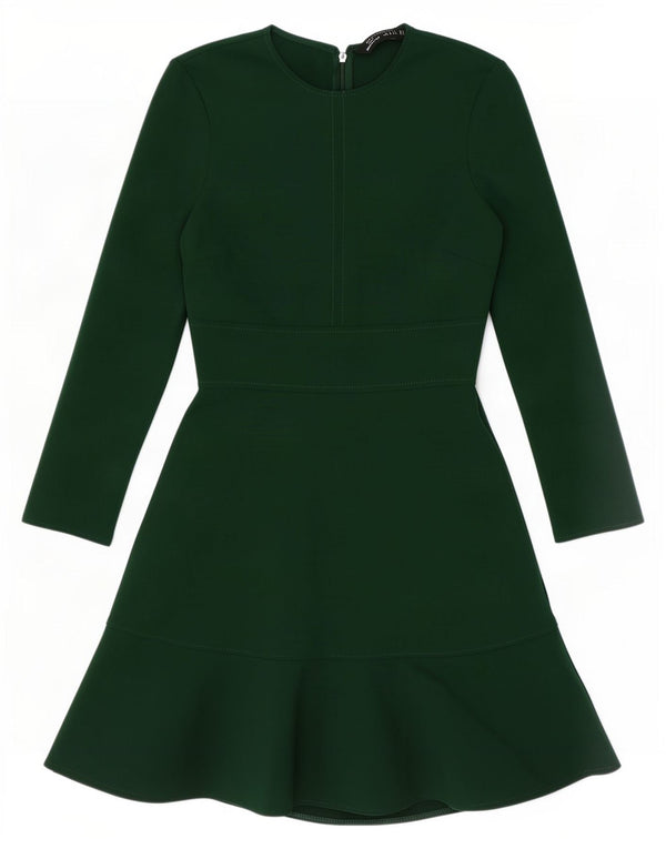 Zara Womens Long Sleeve A-Line Dress UK 10 Small Green Polyester