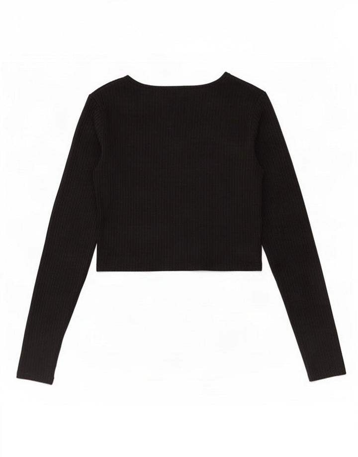 Top corto da donna Zara a maniche lunghe UK 12 poliestere nero medio
