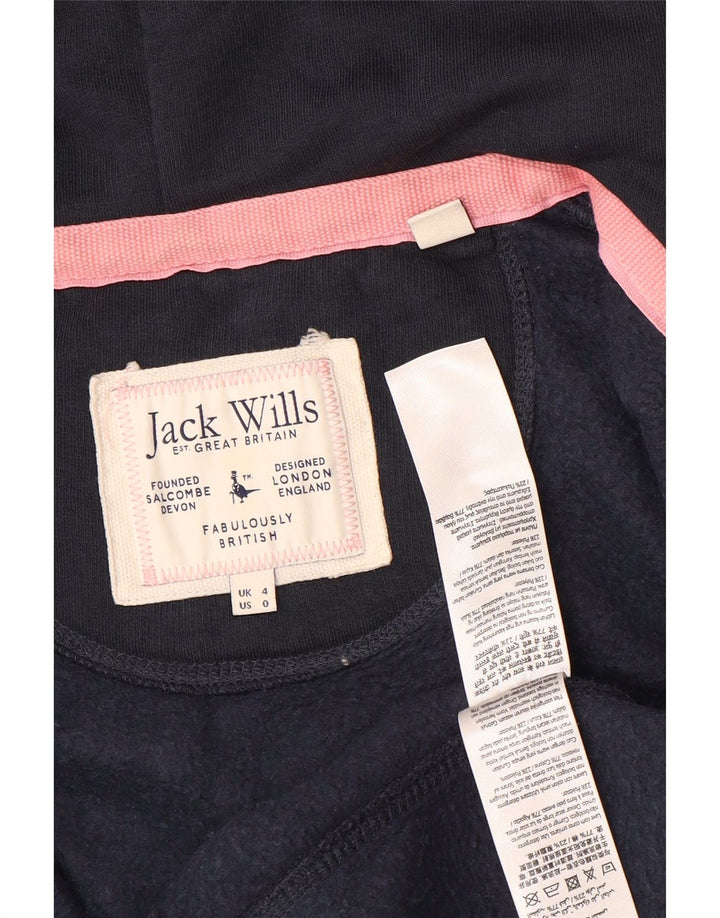 JACK WILLS Maglione con cappuccio e zip da donna UK 4 XS Cotone blu navy