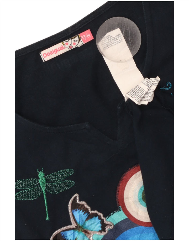 DESIGUAL Top tunica asimmetrica grafica per ragazze 13-14 anni blu navy floreale