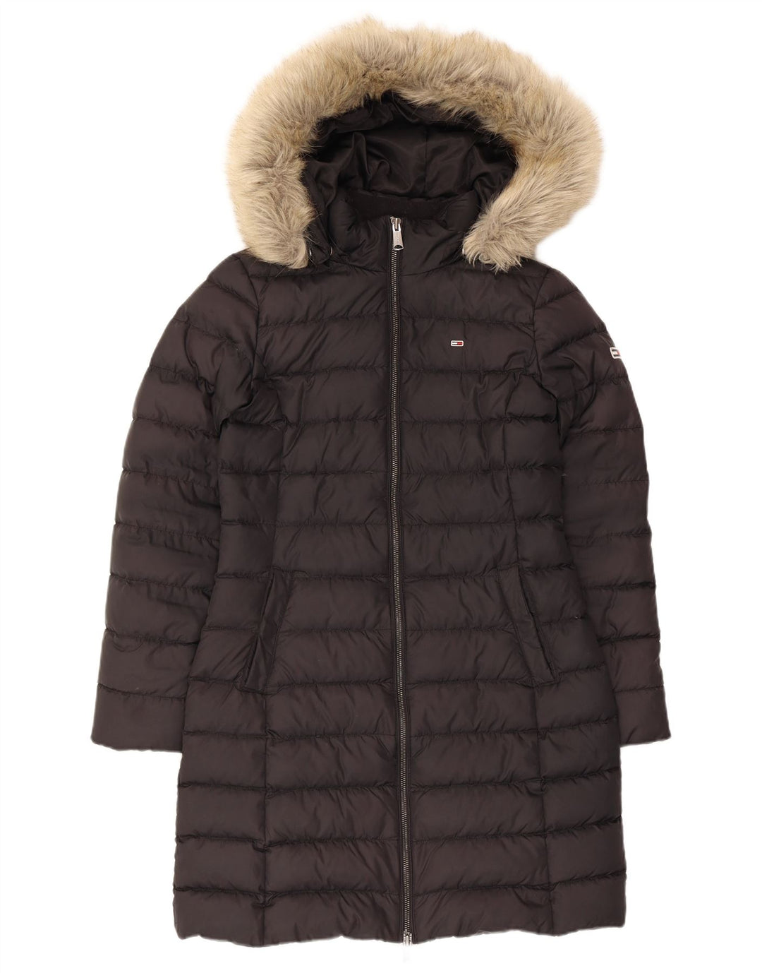 Cappotto imbottito con cappuccio da donna Tommy Hilfiger UK 10 piccolo poliestere nero