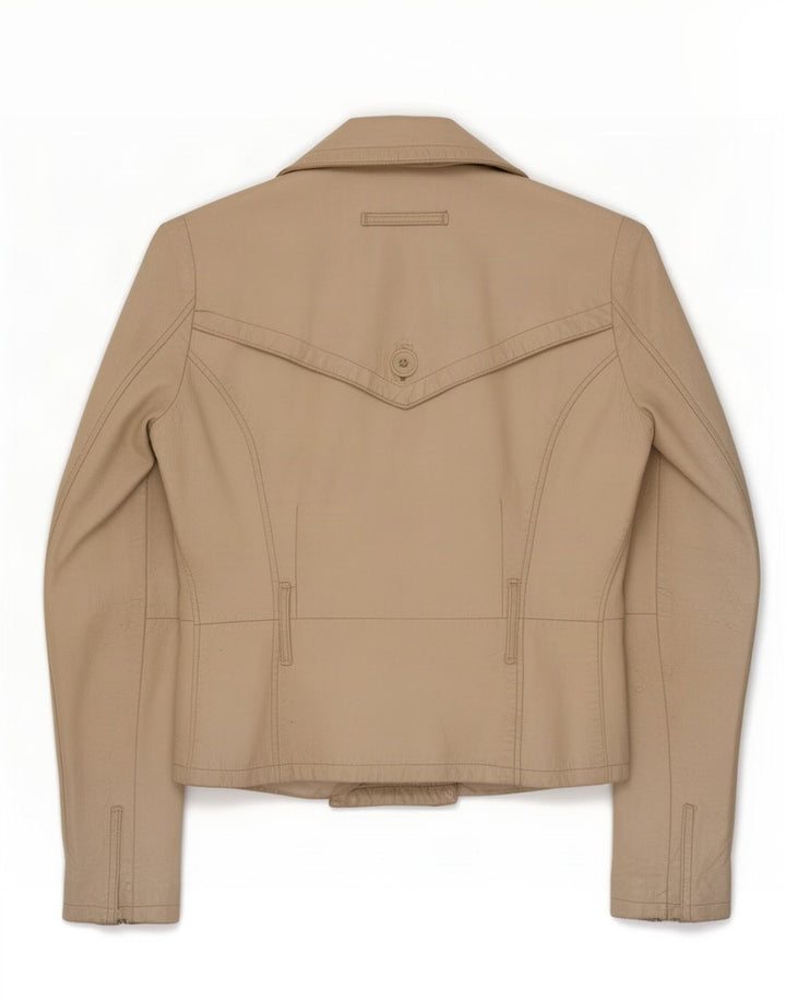 Giacca in pelle vintage da donna UK 10 piccola Beige