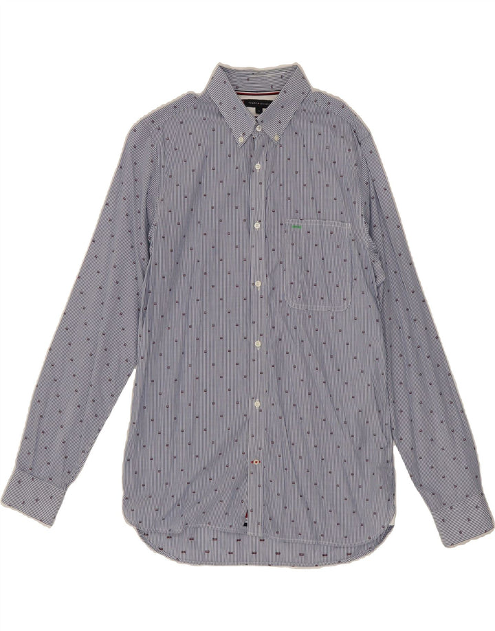 TOMMY HILFIGER Mens Slim Fit Shirt Medium Blue Pinstripe Cotton Vintage Tommy Hilfiger and Second-Hand Tommy Hilfiger from Messina Hembry 