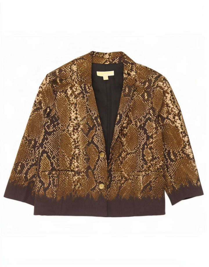 Giacca blazer da donna con maniche a 3/4 Michael Kors US 12 grande stampa animalier marrone