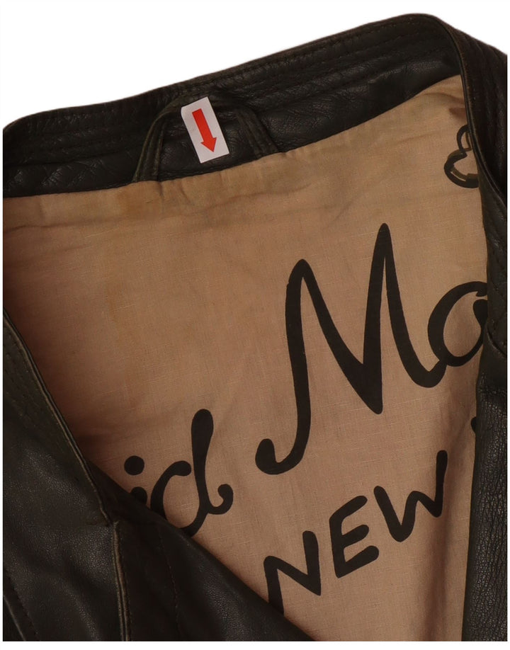 DAVID MOORE Giacca da motociclista corta da donna UK 16 Large Verde Colorblock in pelle