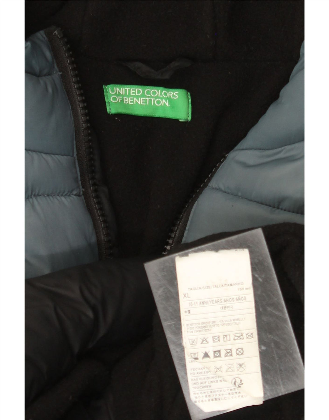 Giacca imbottita con grafica BENETTON per ragazzi 10-11 anni XL Black Colourblock