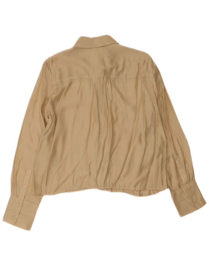 Camicetta camicia vintage da donna UK 14 beige medio