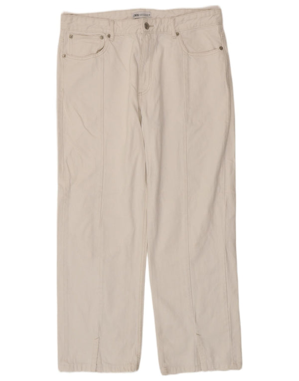 Jeans dritti a vita alta da donna Zara EU 46 2XL W36 L29 cotone bianco