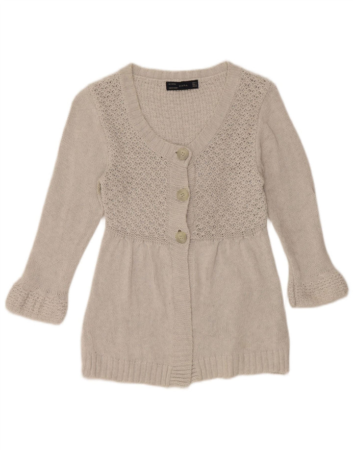 Maglione cardigan con maniche a 3/4 da donna Zara UK 10 piccolo cotone grigio