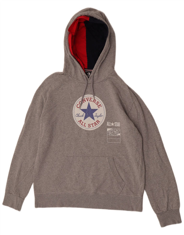 Felpa con cappuccio grafica da uomo Converse grande in cotone grigio