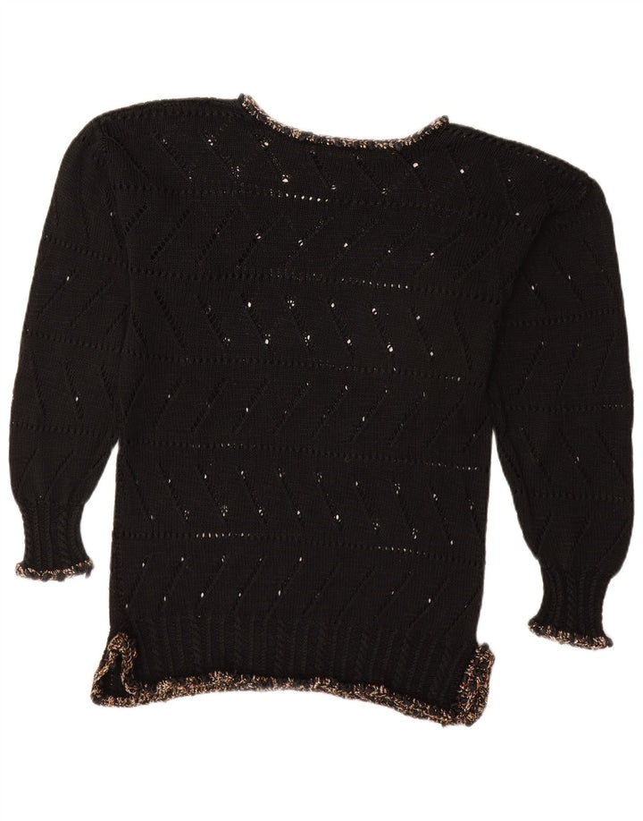 Maglione maglione con scollo a barca da donna VINTAGE UK 14 medio nero