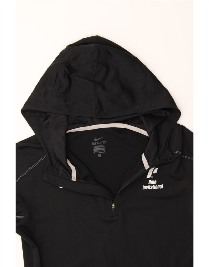 NIKE Womens Dri Fit Zip Neck Hoodie Jumper UK 14 Medium Black Polyester Vintage Nike and Second-Hand Nike from Messina Hembry 