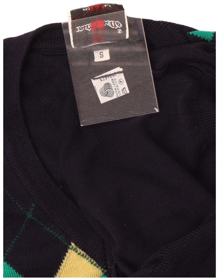 Maglione da uomo con scollo a V Marronetto piccolo blu navy a rombi/lana diamante
