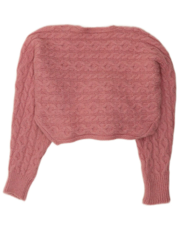 Maglione cardigan oversize corto da donna Zara UK 10 piccolo acrilico rosa