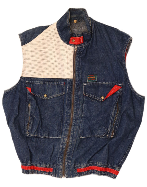 Gilet in denim vintage da uomo UK 40 grande color block blu