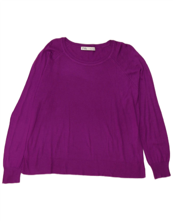 Maglione maglione oversize con scollo a barca da donna Zara UK 14 Viscosa viola medio