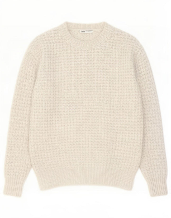 Maglione maglione girocollo da uomo Zara in poliestere bianco medio