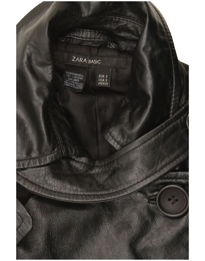 Cappotto in pelle militare da donna Zara UK 10 piccolo in pelle nera