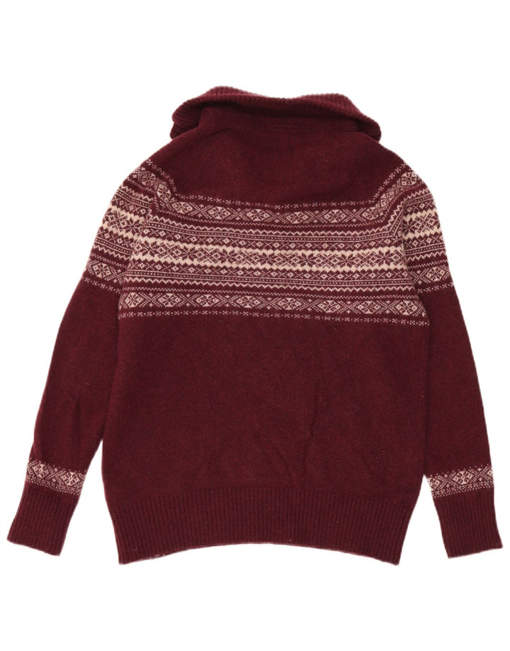 Fat Face Maglione da uomo con zip e collo in lana Fair Isle bordeaux medio
