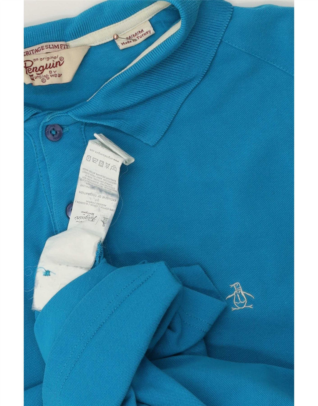 Polo da uomo Penguin Heritage slim fit in cotone blu medio