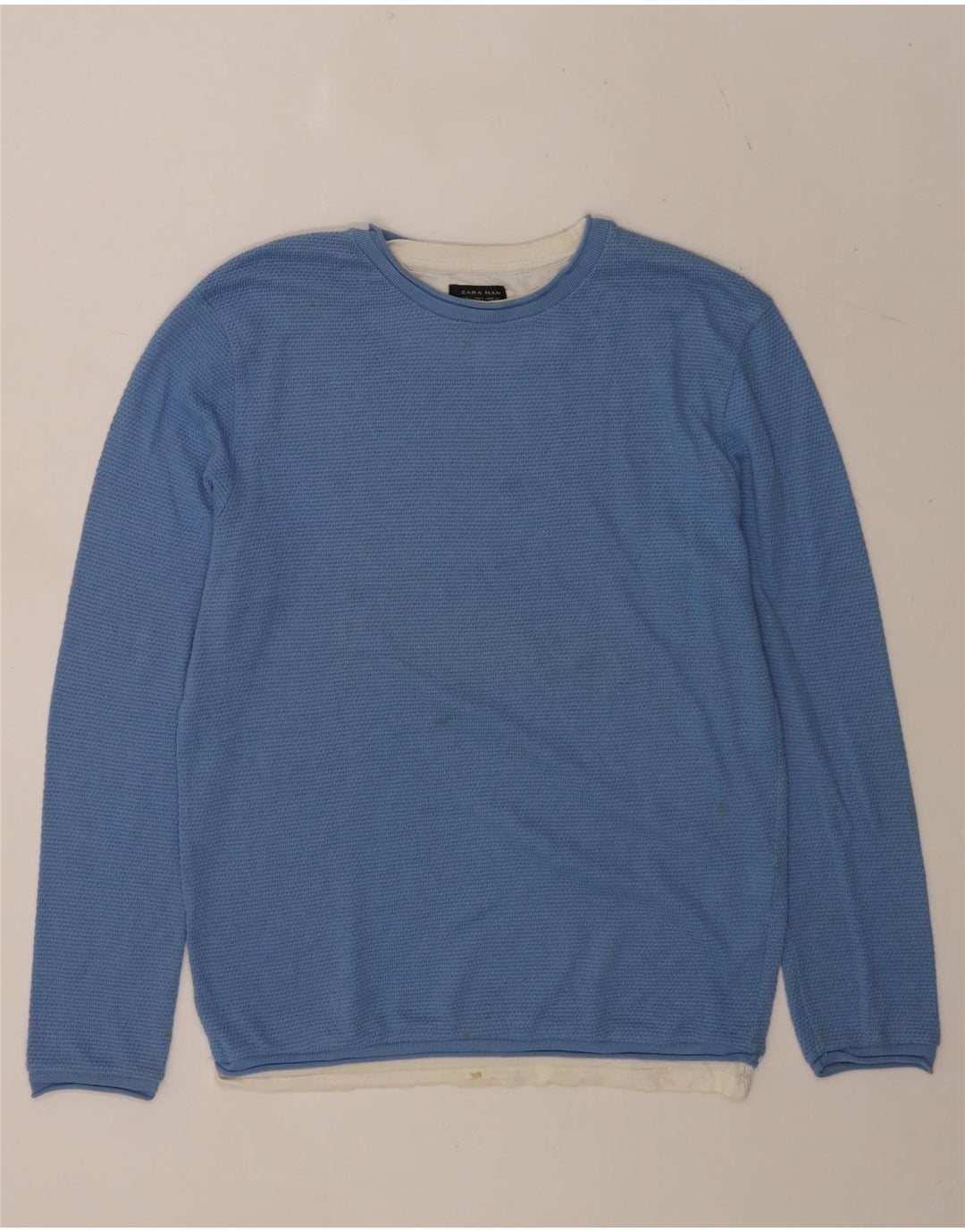Maglione maglione girocollo da uomo Zara grande in cotone color block blu