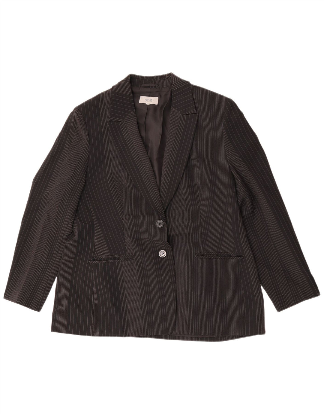Giacca blazer a 2 bottoni Marks & Spencer da donna UK 14 grande gessato nero