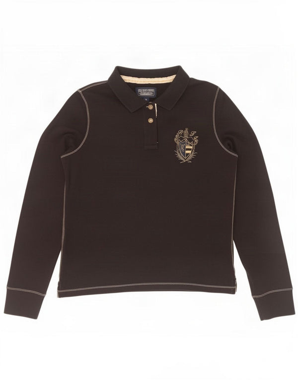 Polo a maniche lunghe grafica da donna Ralph Lauren UK 18 XL cotone nero