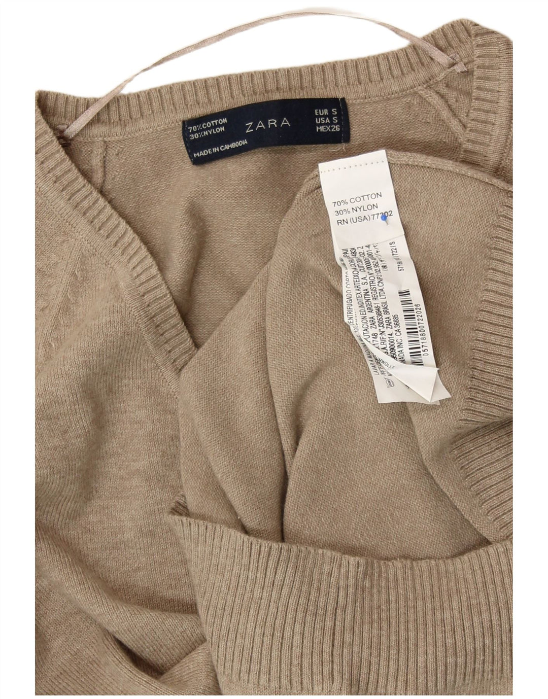 Maglione ZARA da donna con scollo a V UK 8 piccolo cotone grigio