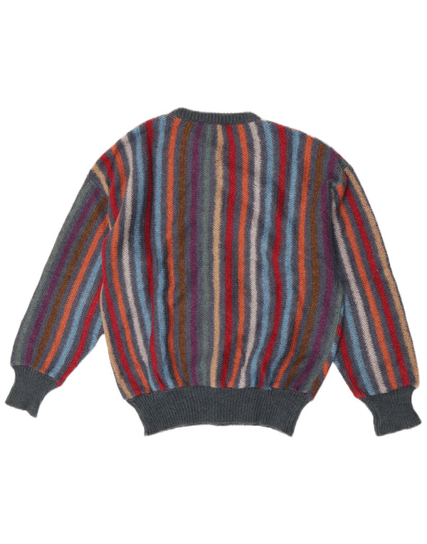 Maglione cardigan da donna vintage UK 14 lana a righe multicolori medie