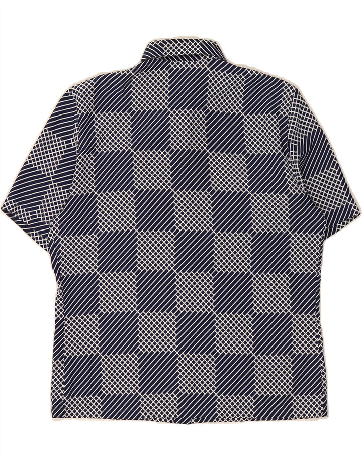 ANDREA MARE Womens Short Sleeve Shirt UK 10 Small Navy Blue Geometric Vintage Andrea Mare and Second-Hand Andrea Mare from Messina Hembry 