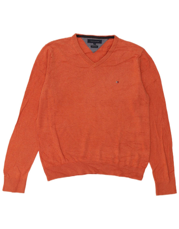 Maglione maglione con scollo a V da uomo Tommy Hilfiger piccolo cotone arancione