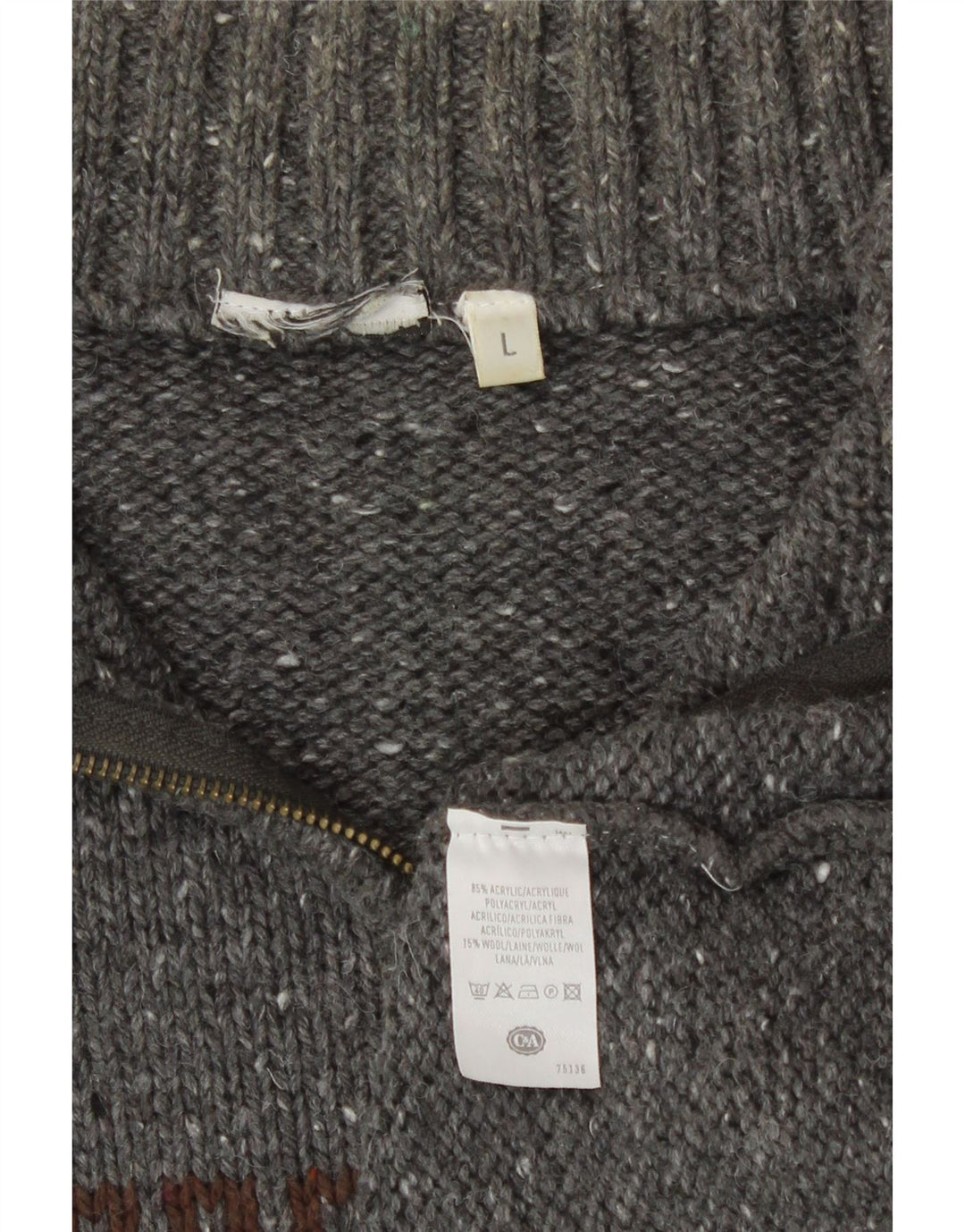Maglione da uomo con collo con zip C&A, grande acrilico grigio Fair Isle