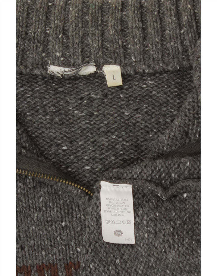 Maglione da uomo con collo con zip C&A, grande acrilico grigio Fair Isle