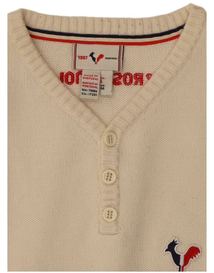 ROSSIGNOL Mens Graphic V-Neck Jumper Sweater Medium Off White Striped