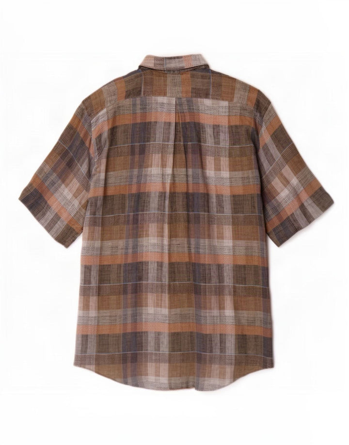 Camicia vintage da uomo a maniche corte grande scozzese marrone