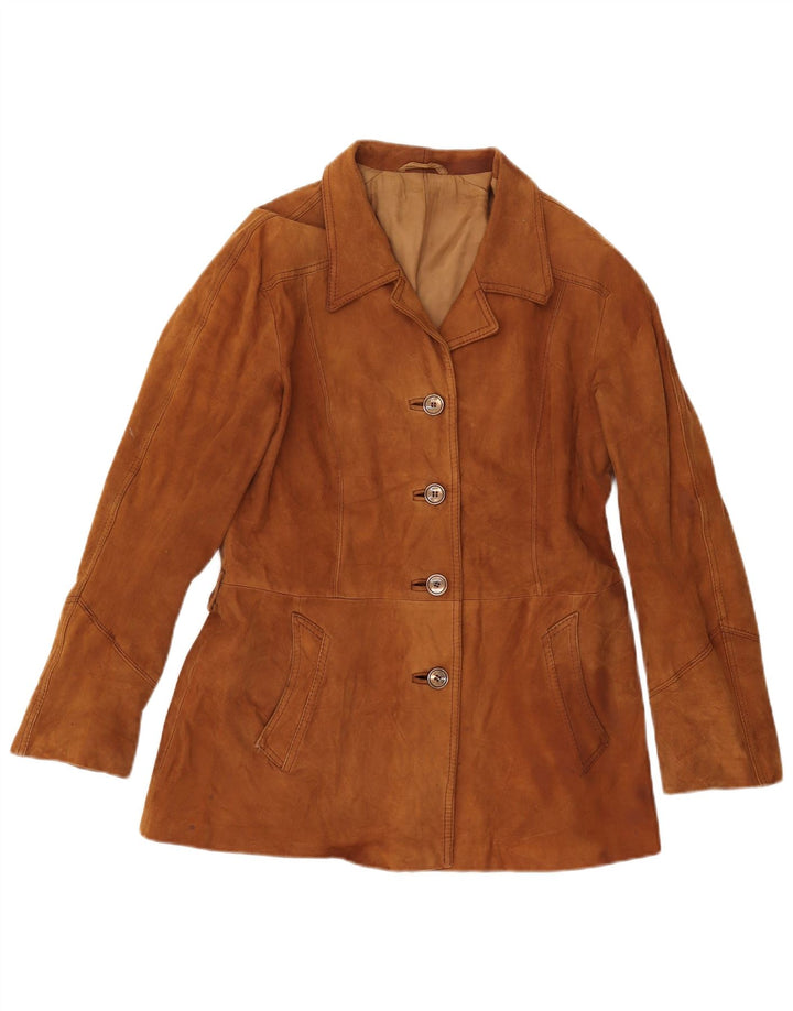 Giacca vintage in pelle scamosciata da donna UK 14 in pelle marrone medio