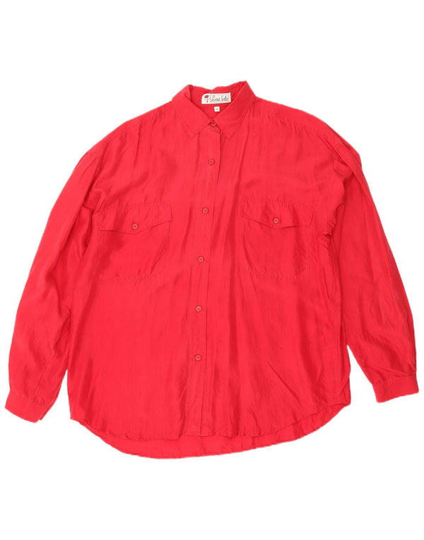 Vintage Womens Shirt Blouse UK 14 Medium Red Silk