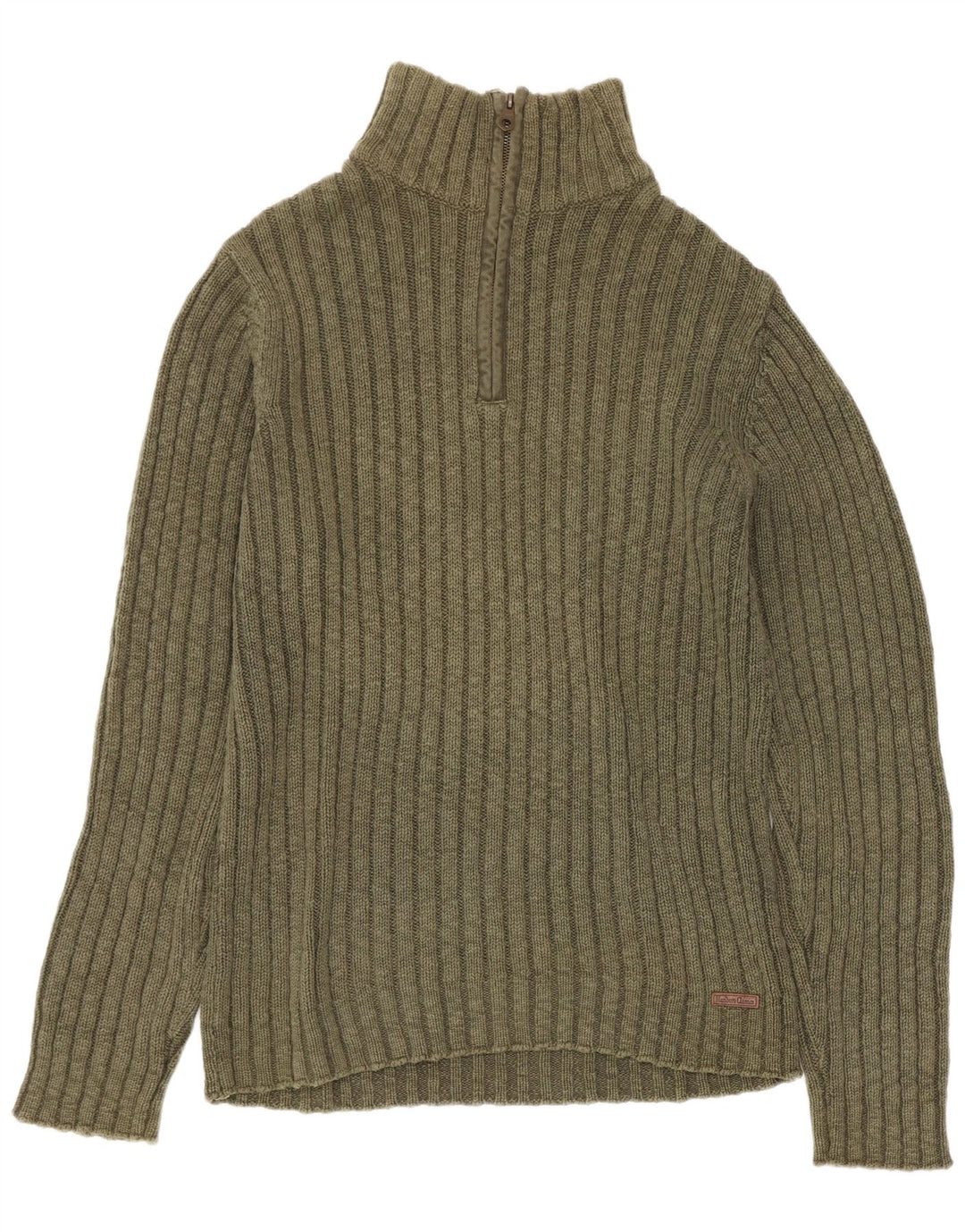 Marlboro Classics Maglione da uomo con zip e collo grande in cotone kaki