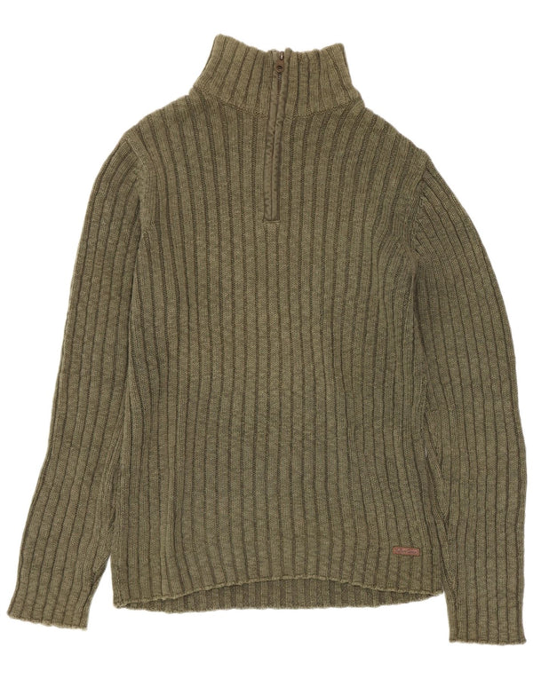 Marlboro Classics Maglione da uomo con zip e collo grande in cotone kaki