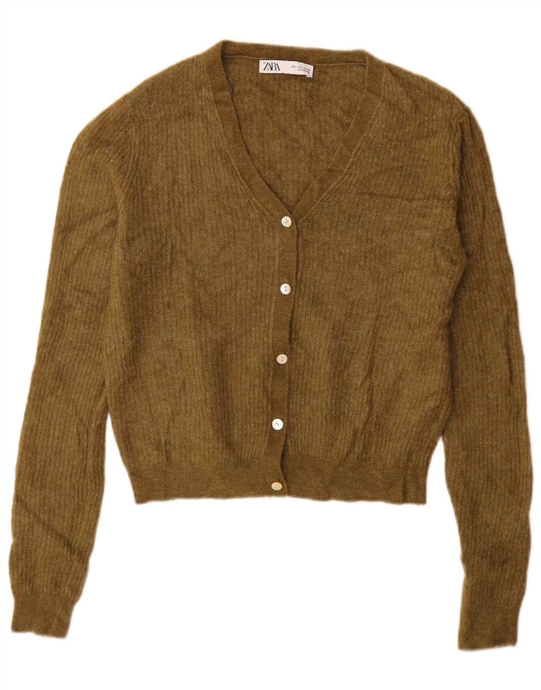 Maglione cardigan da donna Zara UK 16 grande kaki poliammide