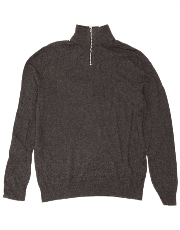 Maglione da uomo Jack & Jones con zip e collo in cotone grigio medio